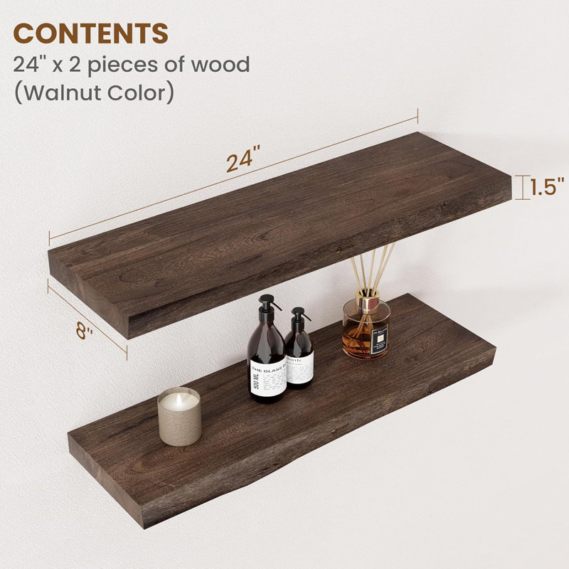 Étagères murales flottantes rustiques avec supports invisibles - ensemble de 2, tablettes murales en bois d'ingénierie pour chambre à coucher, cuisine, salle de bain, salon - solution de rangement durable et élégante