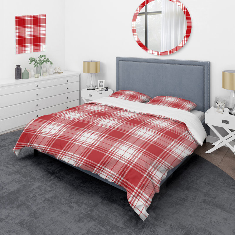 Ensemble de housse de couette en microfibre rouge / blanc à carreaux rouges et blancs 2 pièces