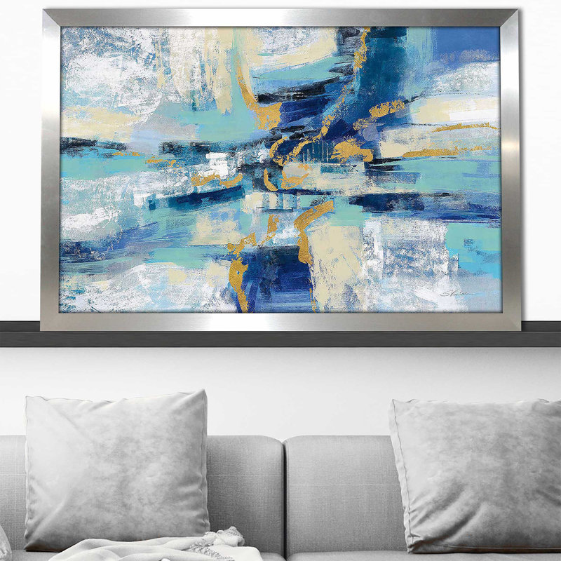 «Wave Breaker» par Silvia Vassileva - Peinture, Encadrement argenté, H 27,5 po x l 39,5 po x P 0,75 po