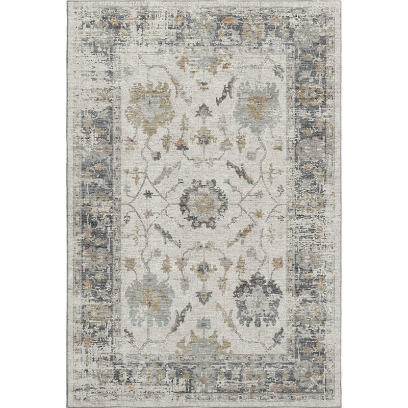 Premium Machine Washable Mundell Border Rug, Rectangle 3' x 5'