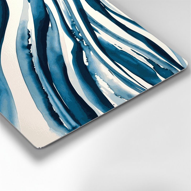 Art mural horizontal à rayures horizontales en acier bleu blanc bleu, H 12 po x l 18 po