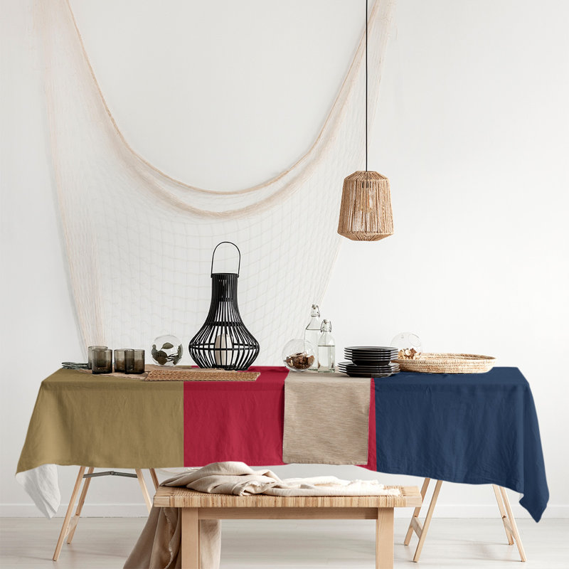 Chemin de table Florida, 102 po x 58 po, Doré / rouge / bleu, Mélange de coton
