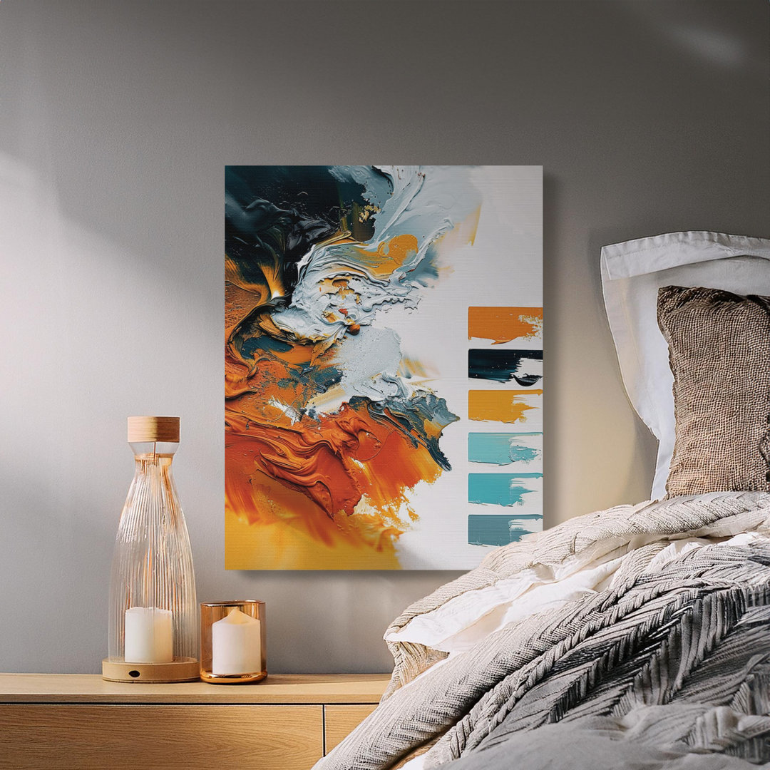 Bold Abstract Impasto Headen Print, Orange Teal Grey Gold Modern Home Decor, Contemporary Statement Piece
