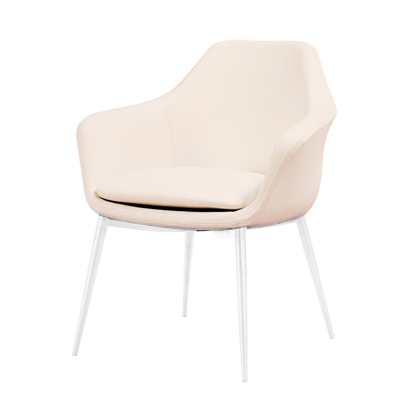Chaise avec accoudoirs rembourrée Teegan, Acier inoxydable, Crème