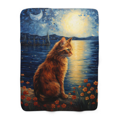 «Whiskered Sunflower Harmony» - couverture en sherpa de qualité supérieure 1 pièce - reproduction d'art luxueuse
