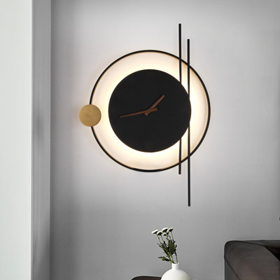  Hardwire Installing 16 in. Black and Gold Decorative Wall Clock with LED light, Modern Minimalist Clock Wall Sconce