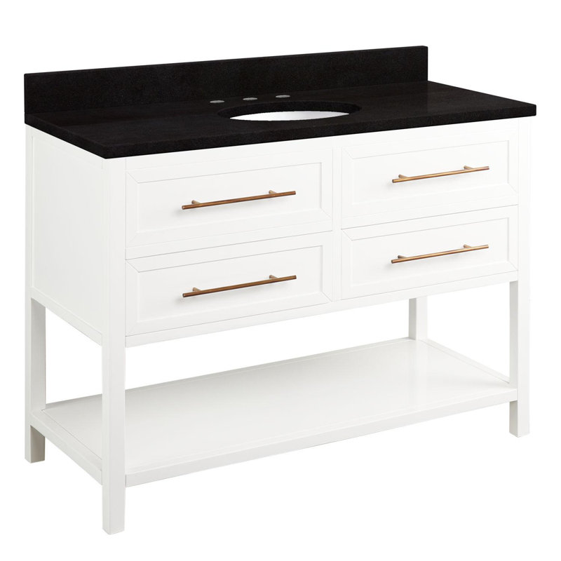 White Mahogany Freestanding Single Bathroom Vanity with Carrara Marble Top