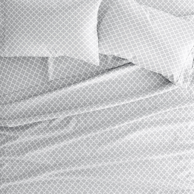 Simply Soft™ Pattern Microfiber Sheet Set, King, Gray Quatrefoil