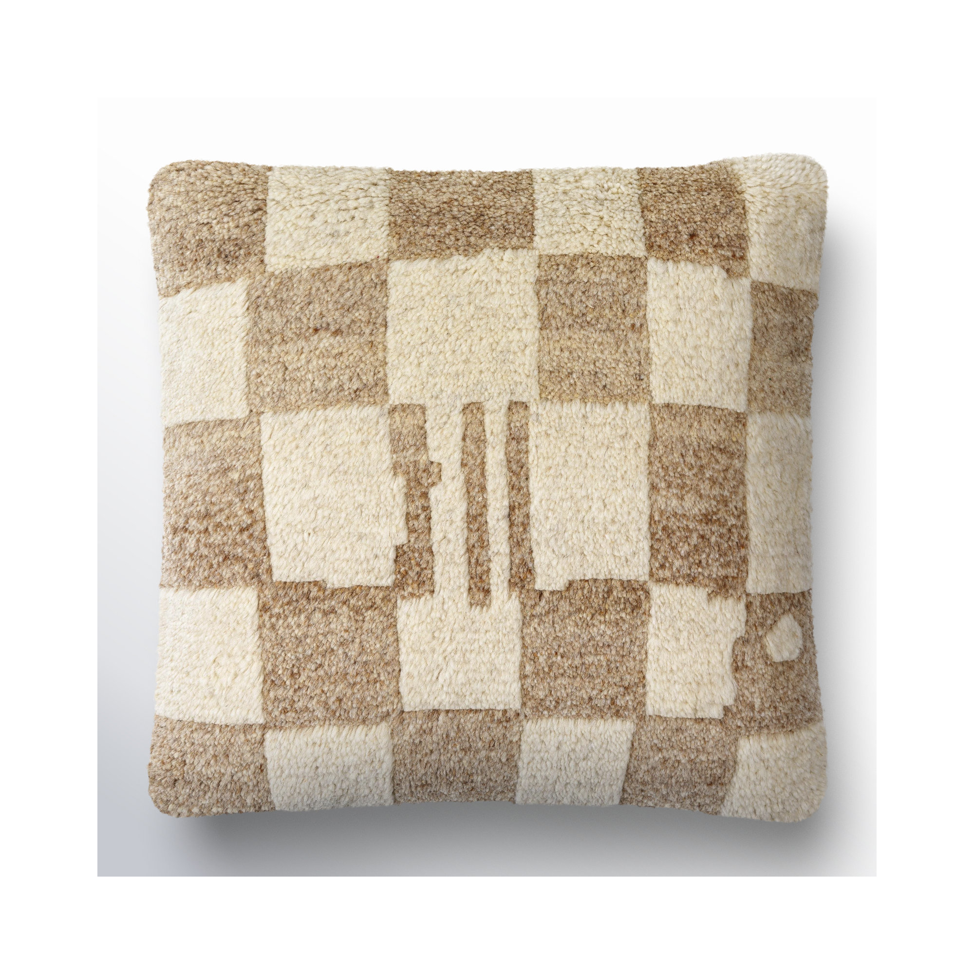 Raven Checkered Wool Throw Pillow, 20" x 20", Ivory, Down