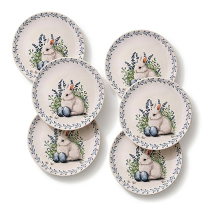 6 Piece Bunny and Eggs Dessert Plate Set