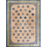 Antique Allover Geometric Wool Hand Knotted Pile Coral / Salmon Pink 1850s Rug