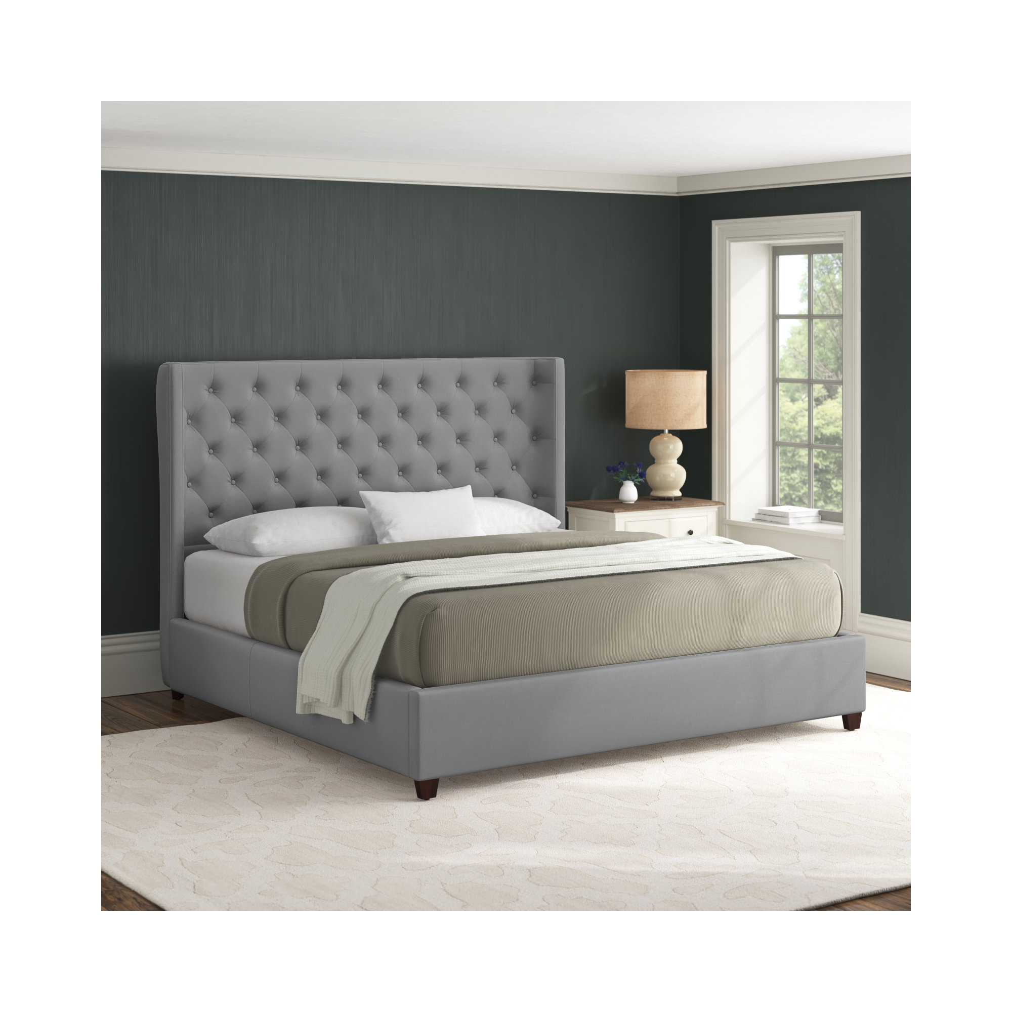 Naveen Upholstered Wingback Bed, Opal Gray Velvet