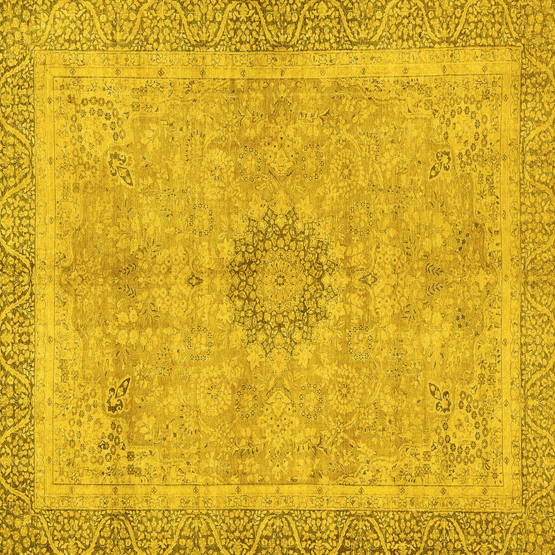 Tapis de couleur unie en laine / polyester tissé à la machine en jaune, Carré 5 pi