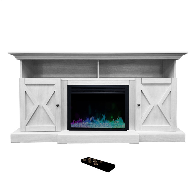 Summit White MDF Electric Fireplace TV Stand with LED Lights