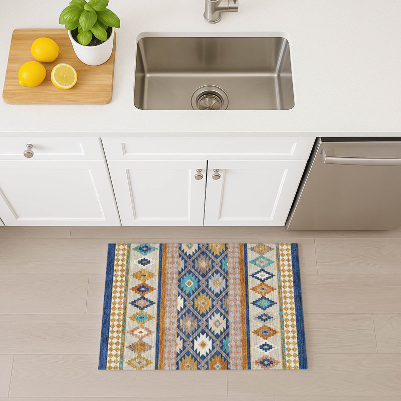 Tapis lavable à la machine intérieur / extérieur ACN2519 Chantille, Navy, Rectangle 1 pi 8 po x 2 pi 6 po
