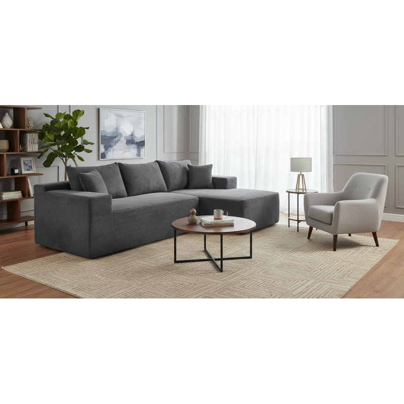 Canapé modulaire en mousse haute densité, Orienté à droite, Velours côtelé gris foncé