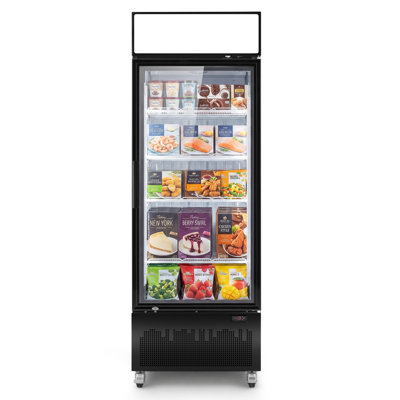 Congélateur-vitrine vertical commercial Yeego 16,5 pi³ à porte vitrée simple, dégivrage automatique de -13 °F à -4 °F, alarme de surchauffe, certifié ETL, NSF et DOE.
