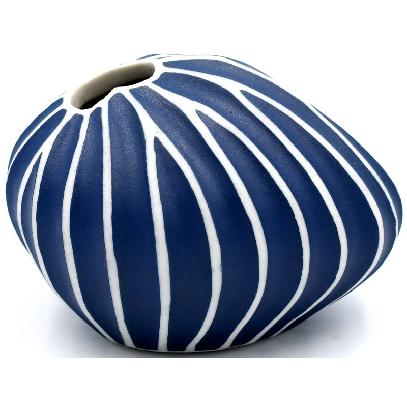 Bauske Handmade Table Vase, Blue, 2.4" H x 3.4" W x 2.6" D