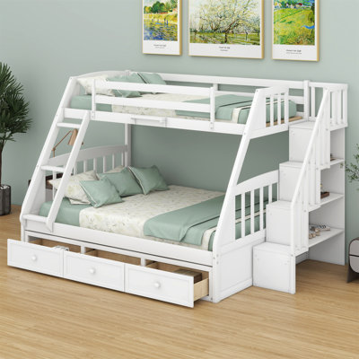 Lit superposé simple au dessus d'un lit double avec tiroirs Jawara Kids