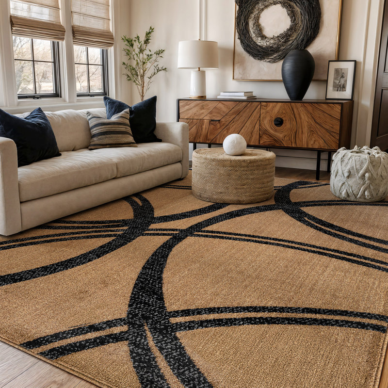 Arnaldur Geometric Black/Gray/White Area Rug, Rectangle 3'3" x 5', Jute