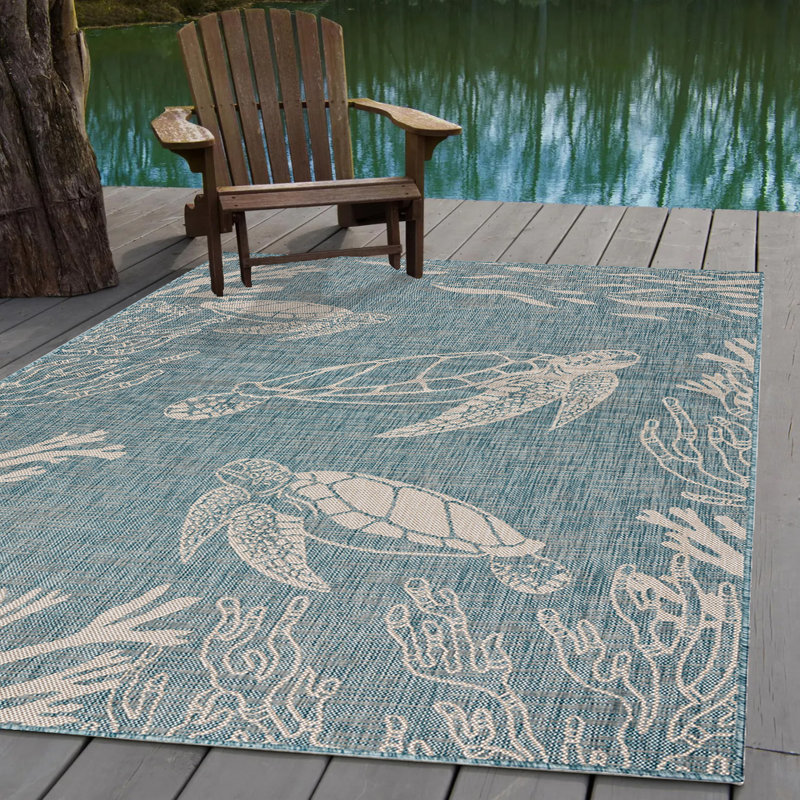 Hoover Tropical Zero-Pile Flatweave Indoor/Outdoor Durable Area Rug, Rectangle 5'3" x 7'