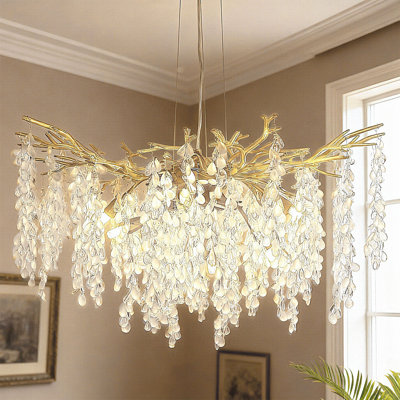 32-Inch 10-Light Crystal Tree Branch Chandelier For Living Room Bedroom