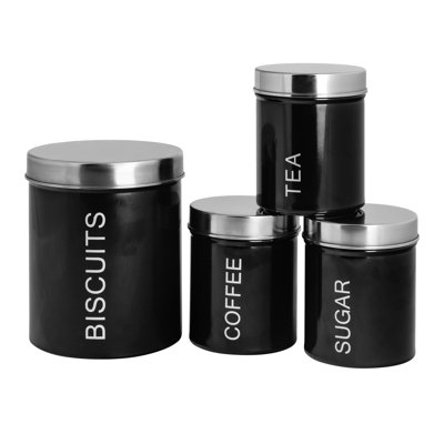 Harbour Housewares - 4 Piece Round Metal Kitchen Canisters Set