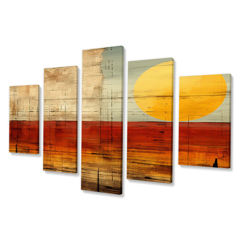 «Nostalgia Sunset Full Moon Rising», reproduction d'art géométrique moderne - 5 panneaux