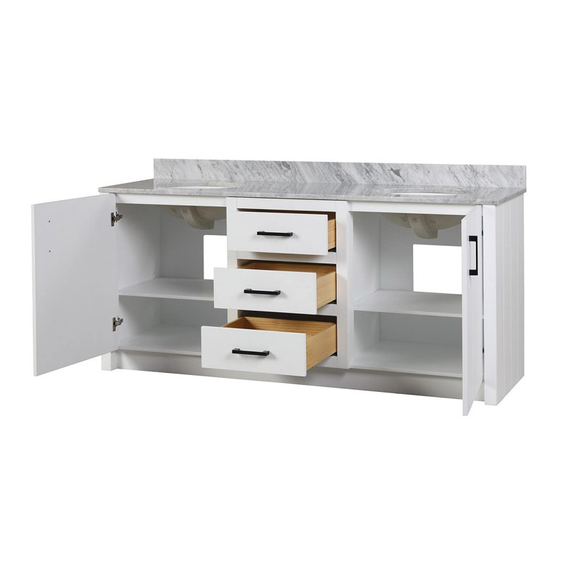 Meuble-lavabo double Cora, Blanc, Noir mat, gris