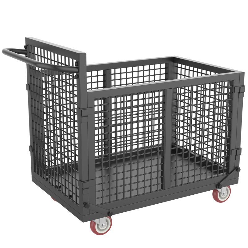 Chariot à plateforme avec cage, chariot à plateforme robuste 5 en 1 avec cage capacité de 2 200 lb., Noir satiné