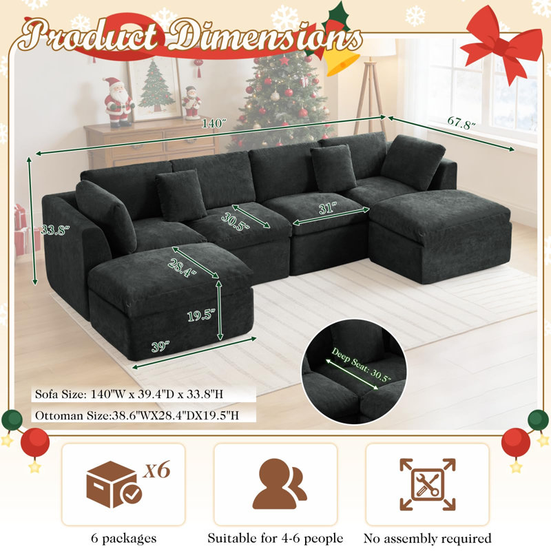 Canapé modulaire de 109 po Comfy Cloud Couch, Gris, 2, 4