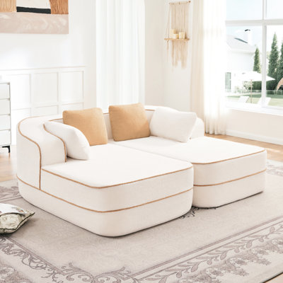 Blanc de 77,2 po sans os avec double chaises, canapé-lit, aucun assemblage requis, éponge élastique haute de 32 po, accoudoir courbé, conception ergonomique, fond antidérapant, fonction de canapé-lit de salon