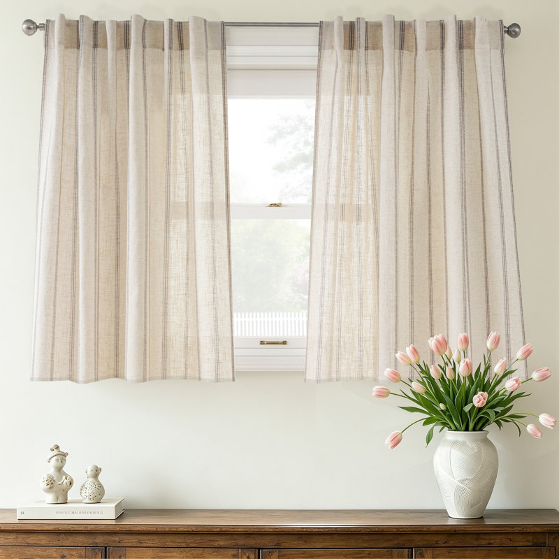 Rideaux semi-transparents avec passe-tringle Farmhouse, Gris, L 52 po x L 36 po