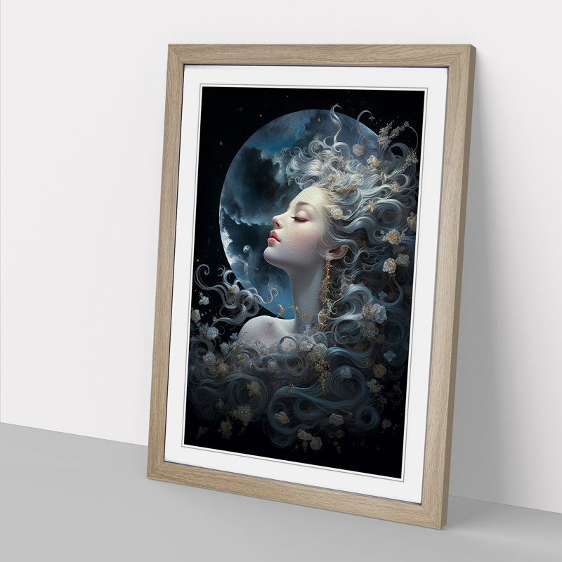 Moon Rococo - Single Picture Frame Print on Wood, 46cm H x 34cm W x 2cm D, Oak 
