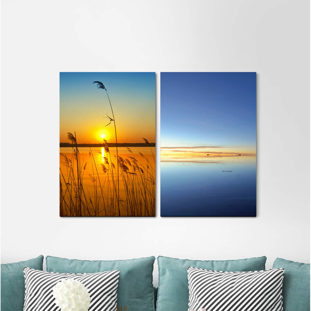 2-tlg. Leinwandbilder-Set - Fotografie „Lake Horizon Evening Red Sea Heat Distance Relaxing”