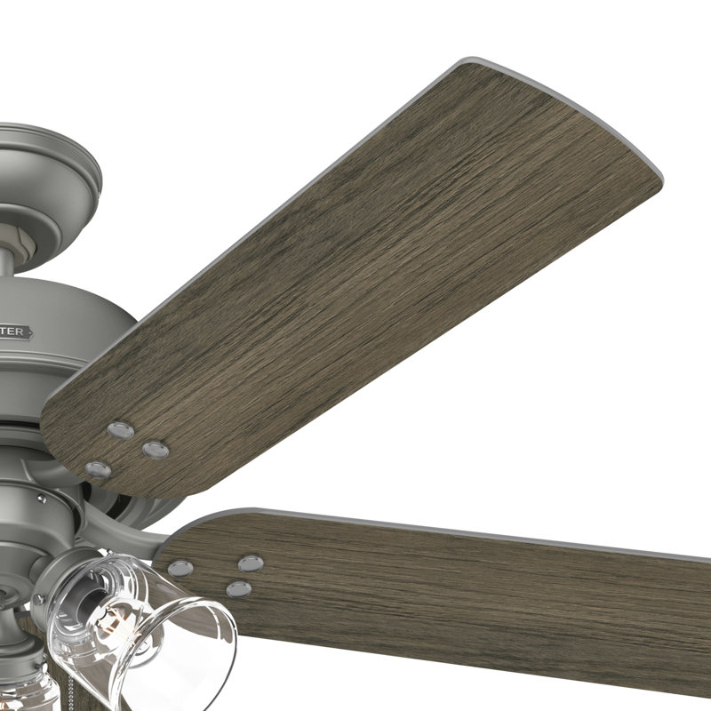 52" Shady Grove 5 - Blade Ceiling Fan With LED Light Kit And Pull Chain, Matte Silver