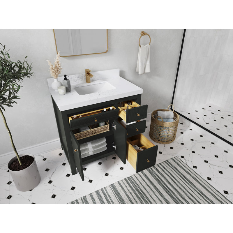Sonoma 36 In. W X 22 In. D Center Sink Bathroom Vanity In Blacktop With Cove Edge Quartz, Empira