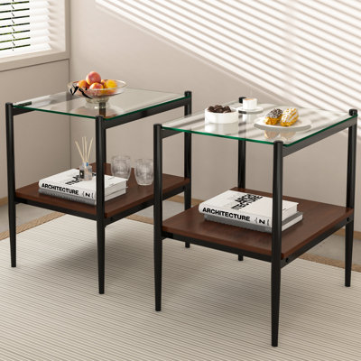 Table de bout moderne H 21,54 po, verre trempé et table fonctionnelle de l 15,2 po avec finition élégante