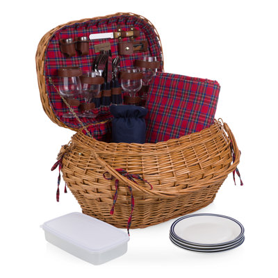 Highlander Deluxe Picnic Wicker Basket with Outdoor Dining Set