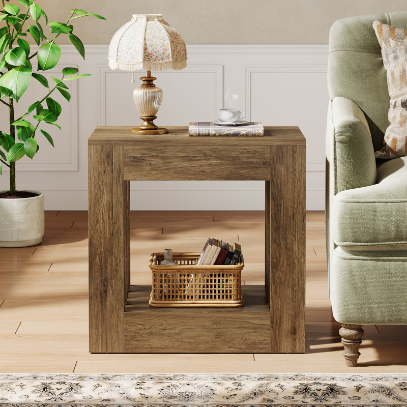 Table de bout, table d'appoint rustique étroite avec tablette de rangement, table de chevet rectangulaire Farmhouse