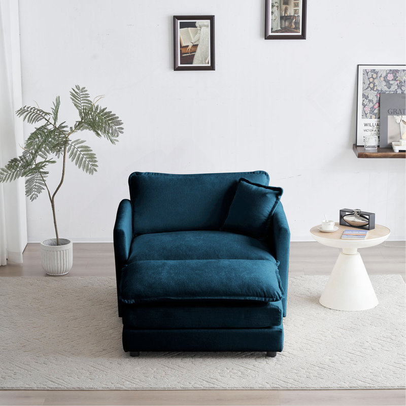 Chaise d'appoint moderne avec repose-pieds, Bleu