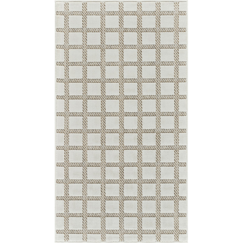 Tapis d'extérieur à motif géométrique crème et beige 3 pi x 5 pi