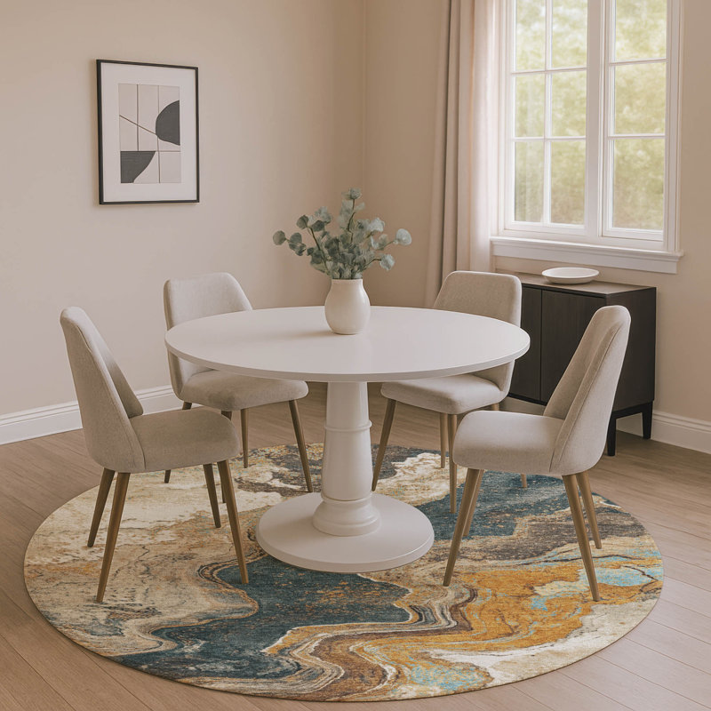 Premium Machine Washable Farolt AMF1907 Abstract Rug, Round 8'
