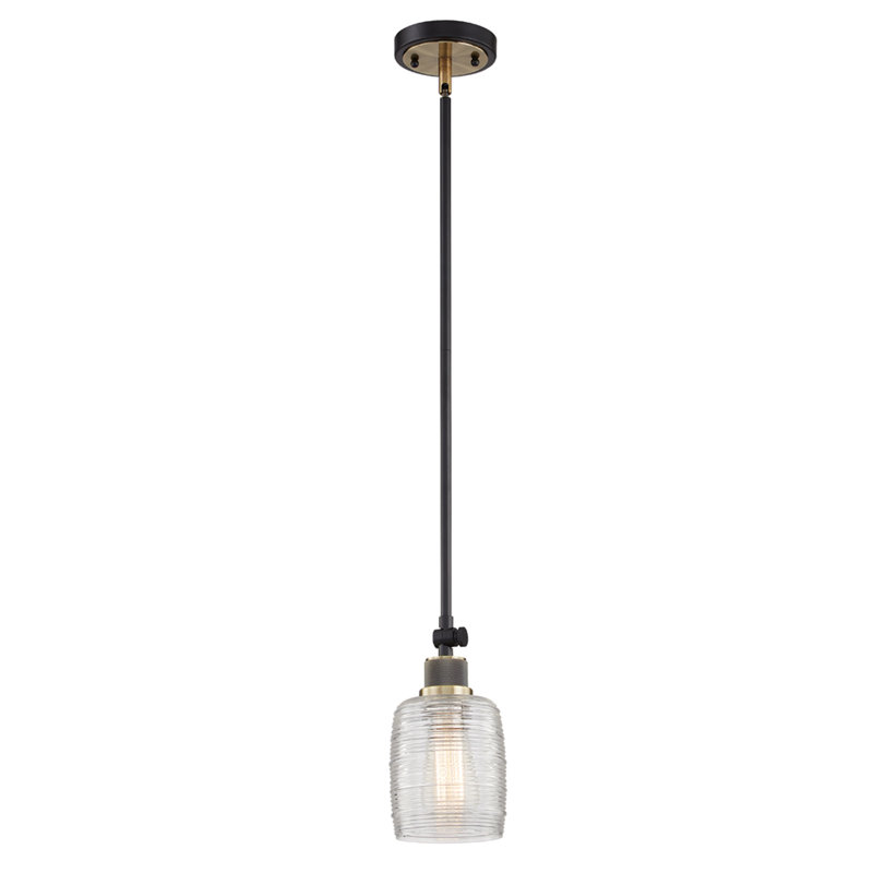Luminaire suspendu cylindrique simple à 1 lumière Oglethorpe, Nickel satiné, Bleu clair