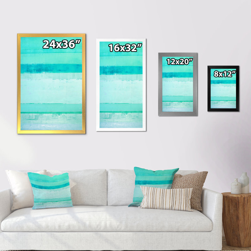 Colorfields in Shades of Turquoise II - Peinture sur toile, L 24 po x H 36 po, Cadre photo blanc