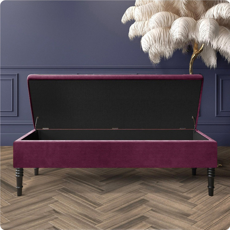 Safar Plain Ottoman Storage Bench – Upholstered Naples Shoe Bench with Black Turned Wooden Legs, Purple