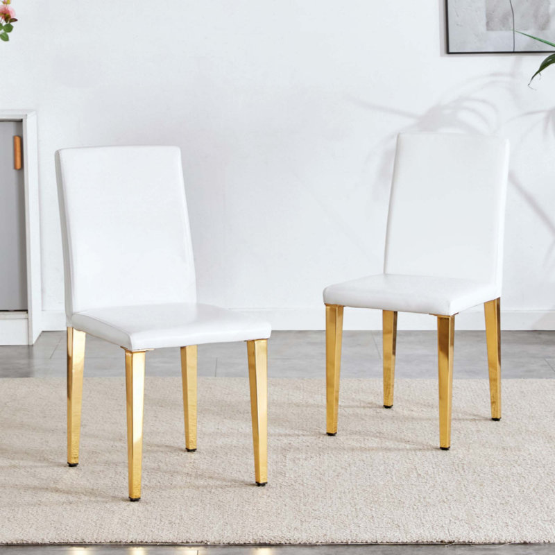 Ensemble de 2 chaises à dossier en cuir de polyuréthane avec pieds en métal, conception ergonomique pour le confort et le style dans les intérieurs modernes