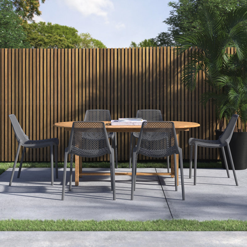 Anautica 6 - Person Teak Patio Dining Set with Oval Table, Gray