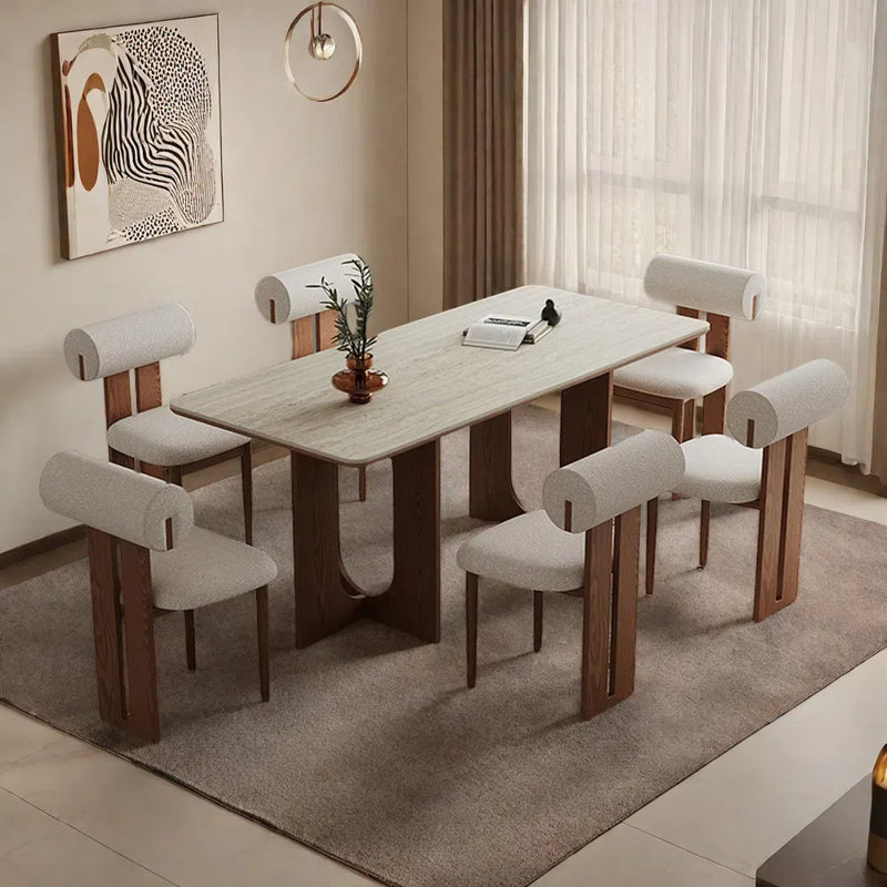 Ensemble de table de salle à manger et de chaises en pierre durable, 29,5 x L 70,86 po x l 31,49 po