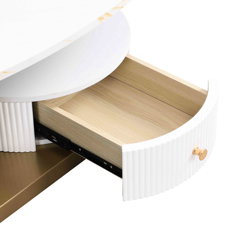 2 tables basses Golden - Modern Living Essentials Tables ovales et rondes avec structure en métal robuste et tiroir en faux marbre synthétique Assemblage facile soulignée de 2 pour la composition illustrée